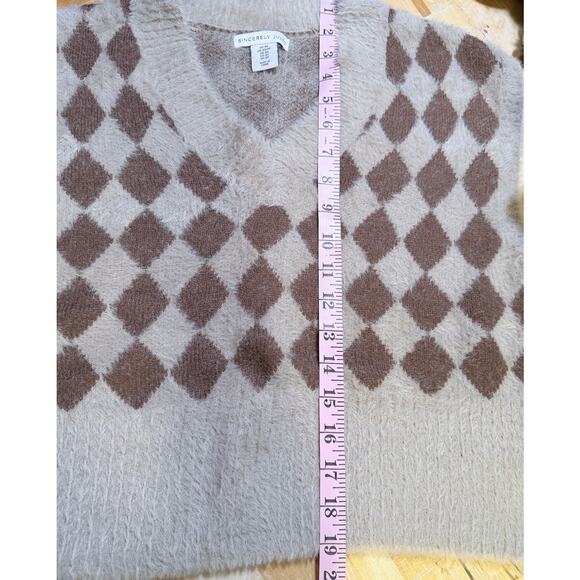 Sincerely Jules Harlequin Sweater Vest XS Tan Brown Preppy Layer Cozy Academia - Picture 4 of 6